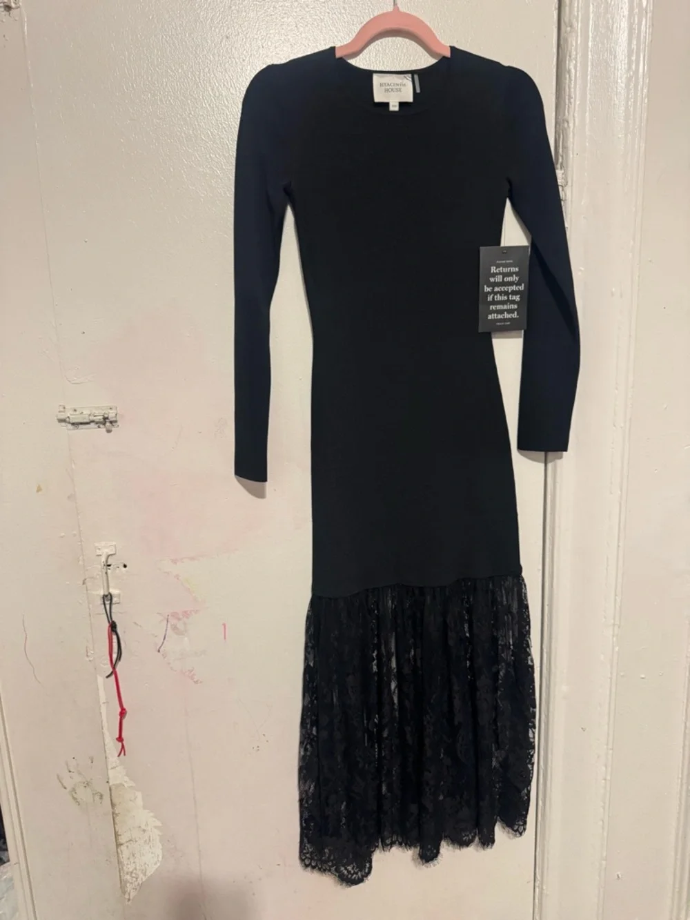 NWOT HYACINTH HOUSE TUCKERNUCK $178 Black Knit Giavanna Lace Maxi Dress XXS - Picture 8 of 13